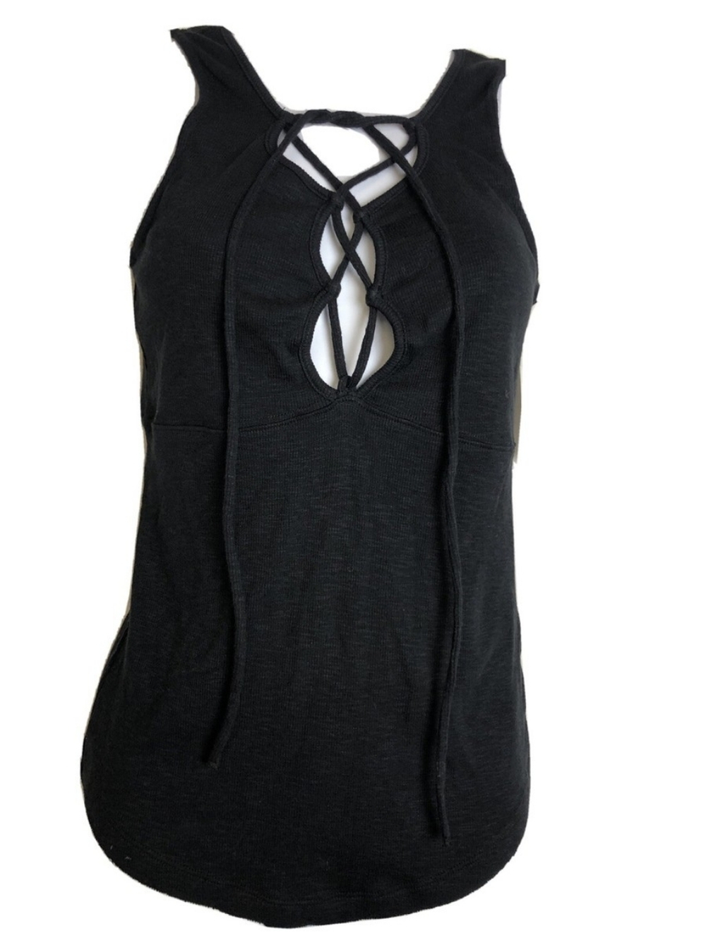 Free People Womens Black Ribbed Black Tank Top Size S NEW